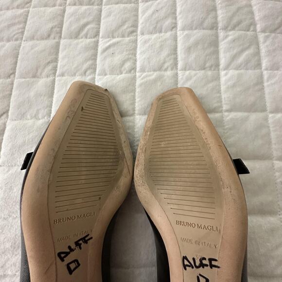 BRUNO MAGLI Pump Womens 37 US 6.5 Black Leather Square Toe Buckle Block Heel - Picture 8 of 15